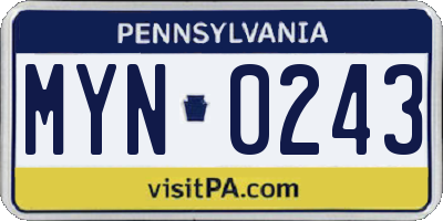 PA license plate MYN0243