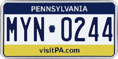 PA license plate MYN0244