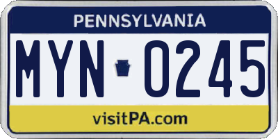 PA license plate MYN0245
