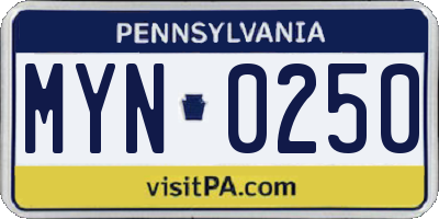 PA license plate MYN0250