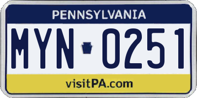 PA license plate MYN0251