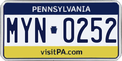 PA license plate MYN0252