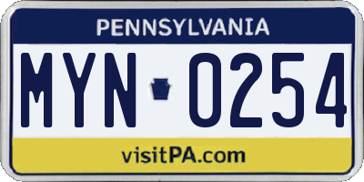 PA license plate MYN0254