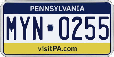 PA license plate MYN0255