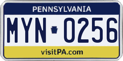 PA license plate MYN0256