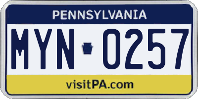 PA license plate MYN0257