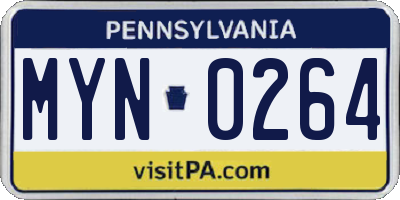PA license plate MYN0264
