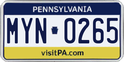 PA license plate MYN0265