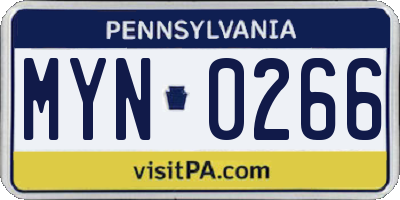 PA license plate MYN0266