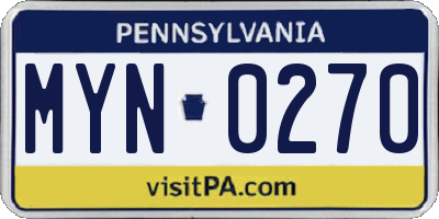 PA license plate MYN0270