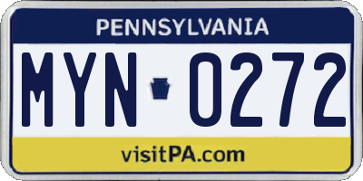 PA license plate MYN0272