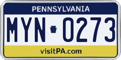 PA license plate MYN0273