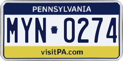 PA license plate MYN0274