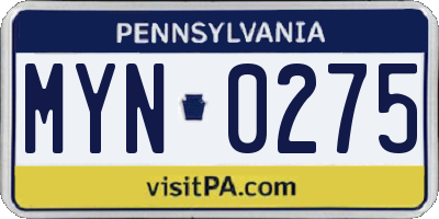 PA license plate MYN0275