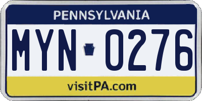 PA license plate MYN0276