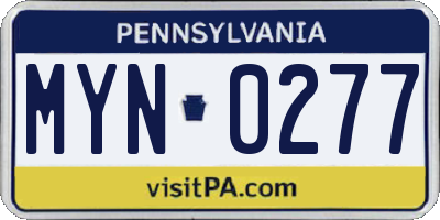 PA license plate MYN0277