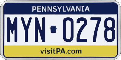 PA license plate MYN0278