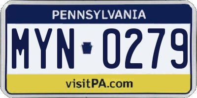 PA license plate MYN0279