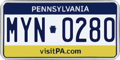 PA license plate MYN0280