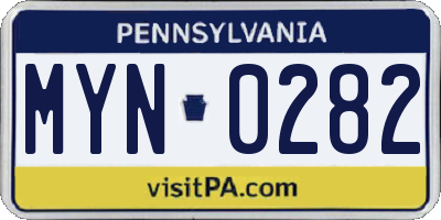 PA license plate MYN0282