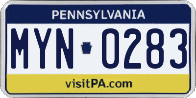 PA license plate MYN0283