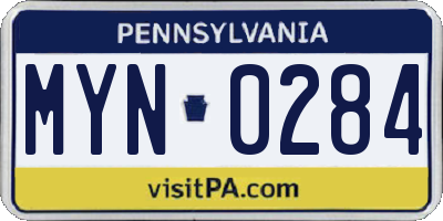 PA license plate MYN0284