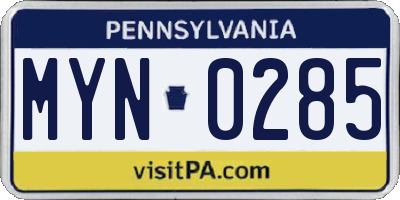 PA license plate MYN0285