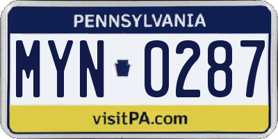PA license plate MYN0287