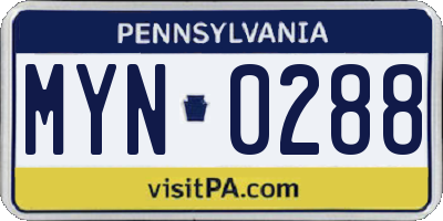 PA license plate MYN0288