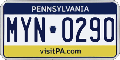 PA license plate MYN0290
