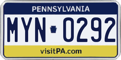 PA license plate MYN0292
