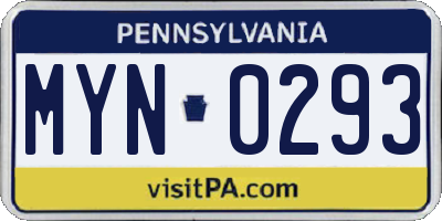 PA license plate MYN0293