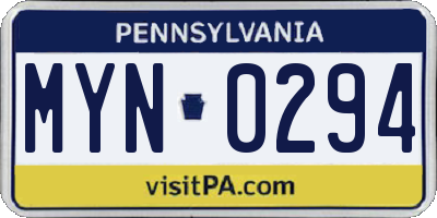 PA license plate MYN0294