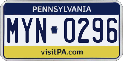 PA license plate MYN0296