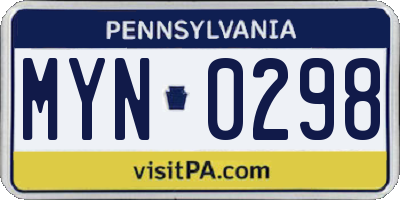 PA license plate MYN0298
