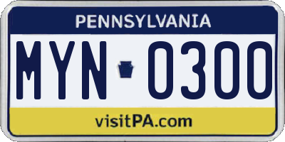 PA license plate MYN0300