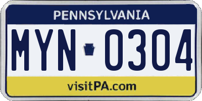 PA license plate MYN0304