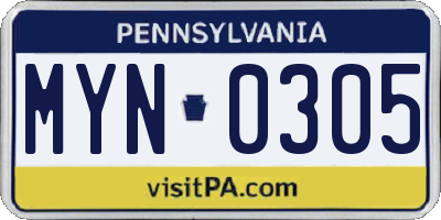 PA license plate MYN0305