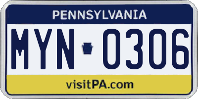 PA license plate MYN0306