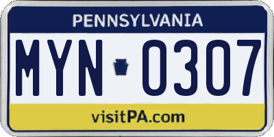 PA license plate MYN0307