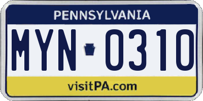 PA license plate MYN0310