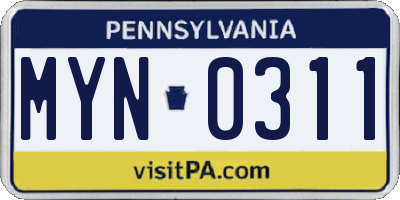 PA license plate MYN0311