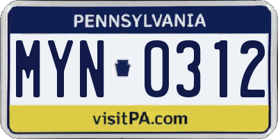 PA license plate MYN0312