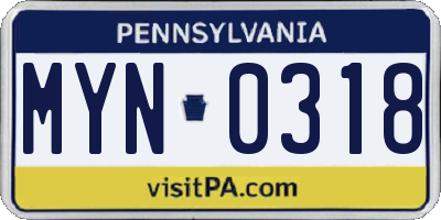 PA license plate MYN0318