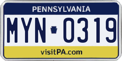 PA license plate MYN0319