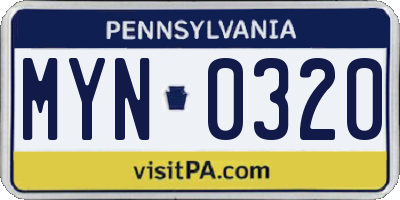 PA license plate MYN0320