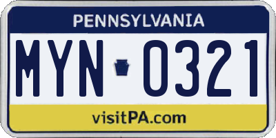 PA license plate MYN0321