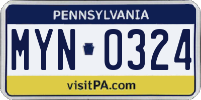 PA license plate MYN0324
