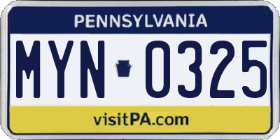 PA license plate MYN0325