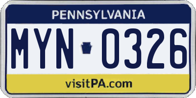 PA license plate MYN0326